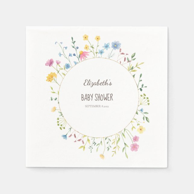 Watercolor Wildblomme Meadow Ram Pappersservett (Framsidan)