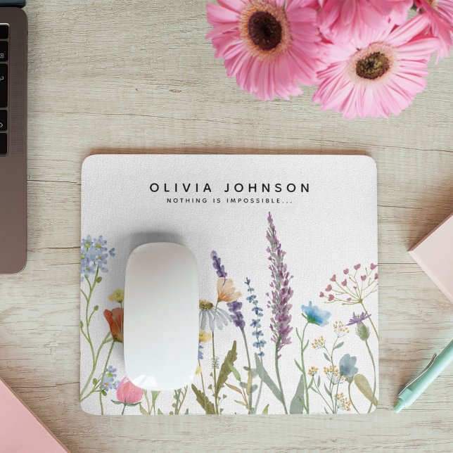 Watercolor Wildblomme Namn Motivational Quote Musmatta (Skapare uppladdad)