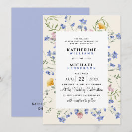 Watercolor Wildblomme QR-kodinformation OSA Bröllo Inbjudningar