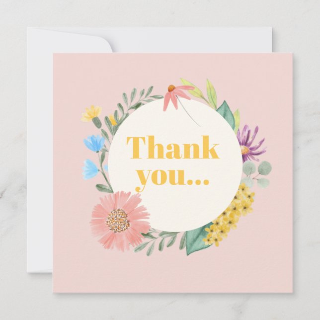 Watercolor Wildblomme Wandedräkt Första födelsedag Tack Kort (Framsida)