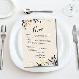 Watercolor WildblommElegant Beige Bröllop Menu Meny