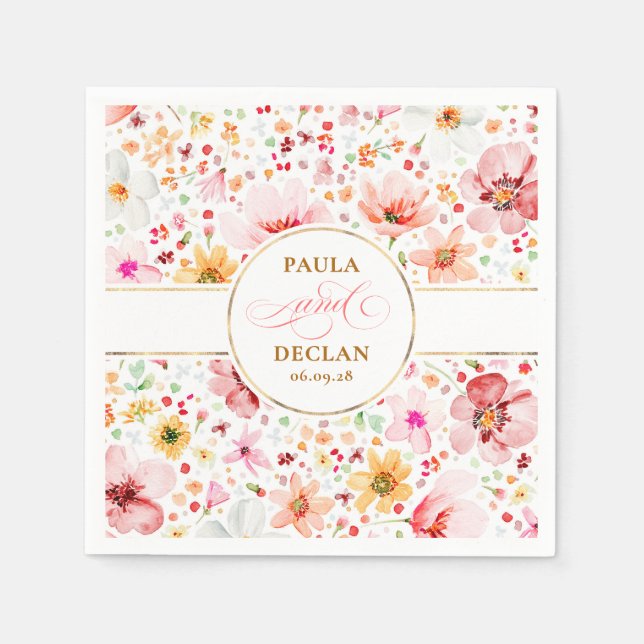  Watercolor WildblommElegant Boho Bröllop Pappersservett (Framsidan)