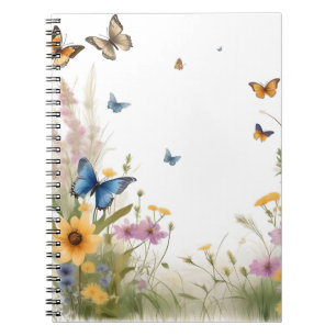 Watercolor Wildblommes Grasses and Butterflies Anteckningsbok