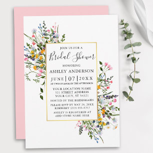 Watercolor Wildblommes Guld Rosa  Shower Inbjudningar