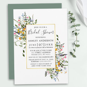 Watercolor Wildblommes Guld Sage Grönt Shower Inbjudningar