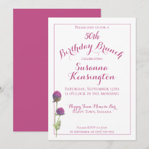Watercolor Wildblommes Rosa Blommigt Birthday Brun Inbjudningar