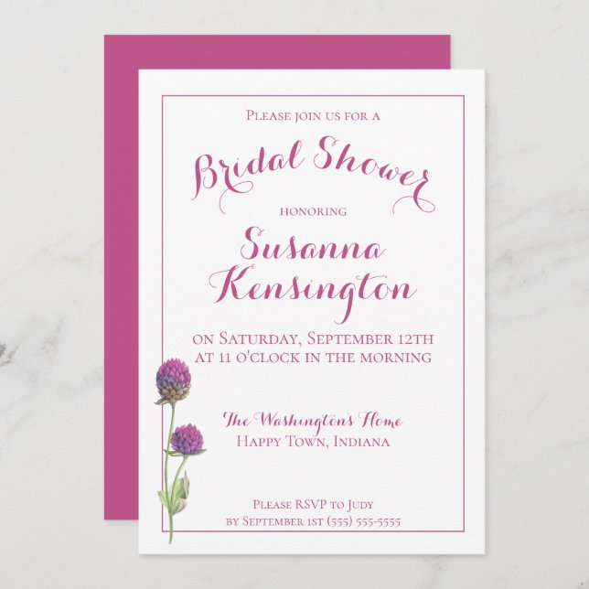 Watercolor Wildblommes Rosa Blommigt Möhippa Inbjudningar (Fram/baksida)