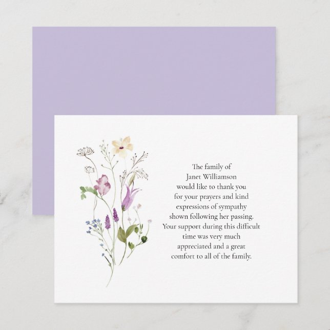 Watercolor WildblommFuneral Lavender Tack Kort (Fram/baksida)