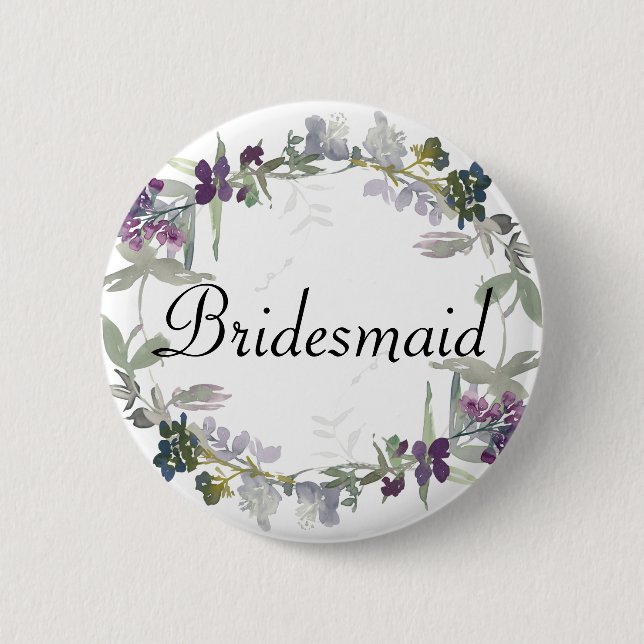 Watercolor WildblommLavender Blommigt Bridesmaid Knapp (Framsida)
