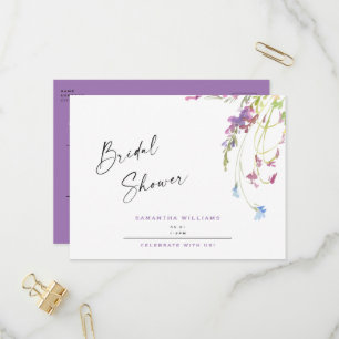 Watercolor WildblommLavender Möhippa Inbjudan Vykort