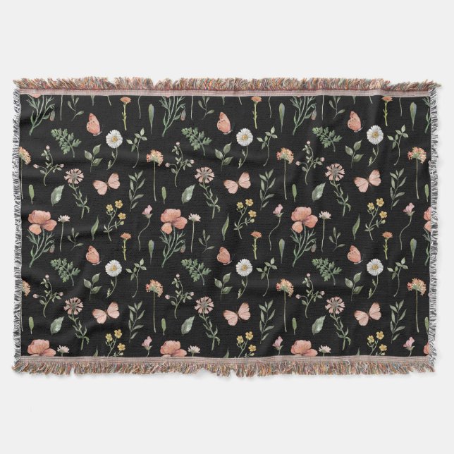 Watercolor WildblommMönster Filt (Framsidan)