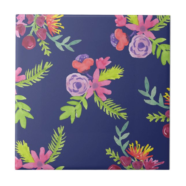 Watercolor WildblommMönster Kakelplatta (Framsidan)