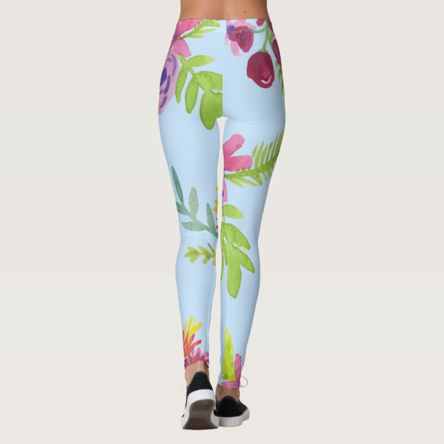 Watercolor WildblommMönster Leggings (Baksida)