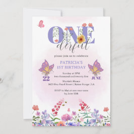 Watercolor Wildblommo Onederful Butterfly Birthday Inbjudningar