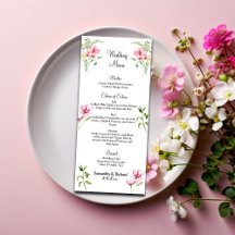 Watercolor Wildblommor 4x9''Bröllop Menu