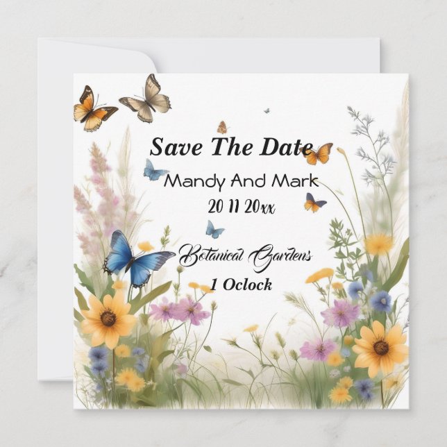 Watercolor Wildblommor and Butterflies Spara Datumet (Framsida)