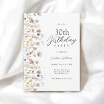 Watercolor Wildblommor Blommigt 30års födelsedag P Inbjudningar<br><div class="desc">Ett vackert feminininskt 30års födelsedag-partys som inbjuder till att fira en födelsedag i elegant stil, har den här charmerande blommigten av vattenfärg sina vilda blommor i blandad pastel färg längs den lämnat gräns. Hela texten kan vara personlig för party. Den här inbjudan är tillgänglig som utskriven och papperslös digital nedladdning....</div>