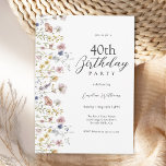 Watercolor Wildblommor Blommigt 40:e födelsedagen  Inbjudningar<br><div class="desc">En vackert 40-årsfest för feminin att fira en födelsedag i elegant stil. Den här charmerande vattenfärgsdesignen har rosa och persikofärgad ro och poppies med underbar eucalyptus grey längs den lämnat gräns. Hela texten kan vara personlig för party. Den här inbjudan är tillgänglig som utskriven och papperslös digital nedladdning.</div>
