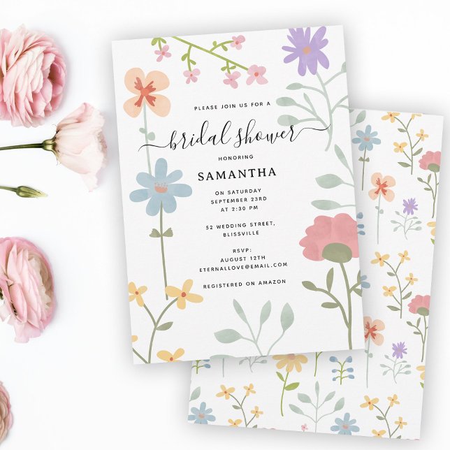 Watercolor Wildblommor Blommigt Möhippa Inbjudningar (Watercolor Wildflowers Floral Bridal Shower Invitation)