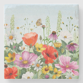 Watercolor wildblommor, blommigt stenunderlägg