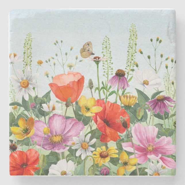 Watercolor wildblommor, blommigt stenunderlägg (Framsidan)