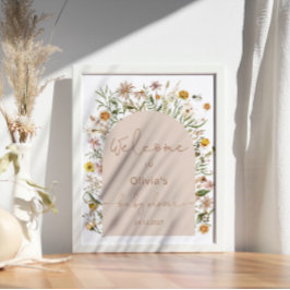 Watercolor Wildblommor Boho Baby Shower Poster