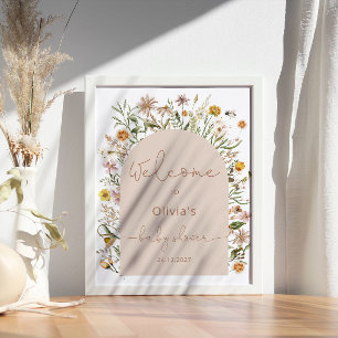 Watercolor Wildblommor Boho Baby Shower Poster