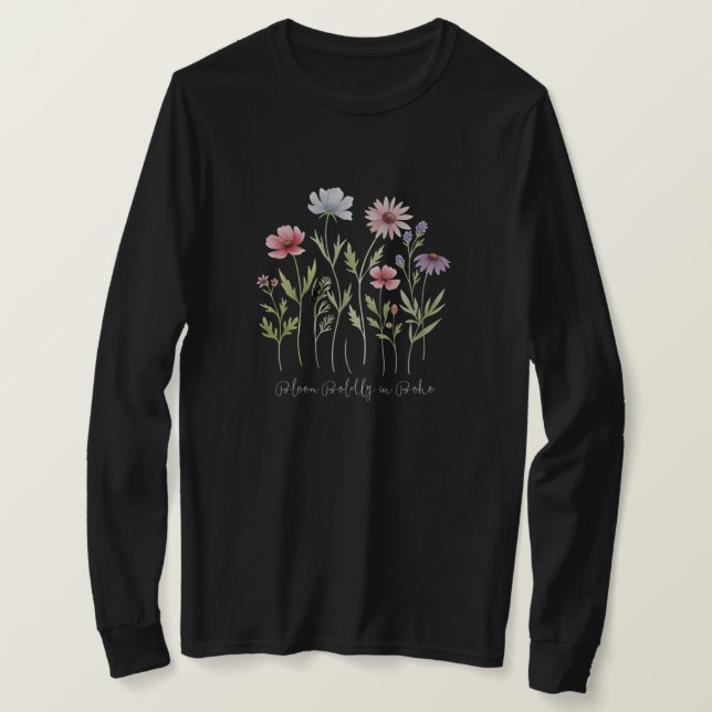 Watercolor Wildblommor Boho Blommigt Boho T Shirt (Design framsida)