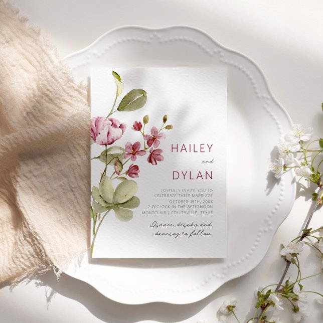 Watercolor Wildblommor Boho bröllopsinbjudan Inbjudningar (Skapare uppladdad)