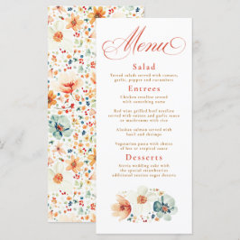Watercolor Wildblommor Boho Fall Wedding Menu Meny