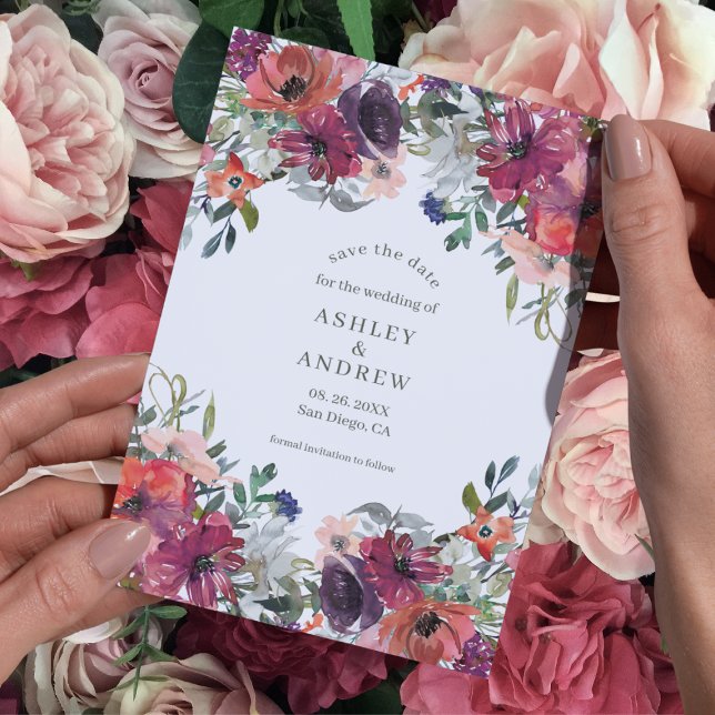 Watercolor Wildblommor Boho Rustic Fall Wedding Spara Datumet (Skapare uppladdad)