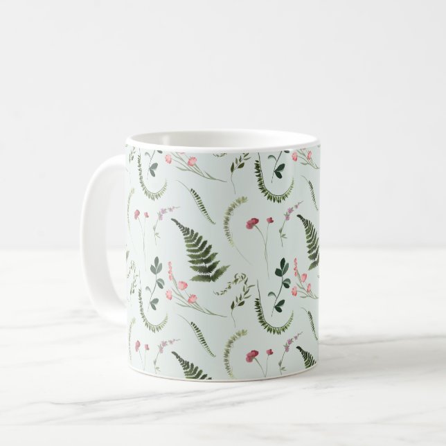 Watercolor Wildblommor Botanical Mönster Kaffemugg (Framsida vänster)