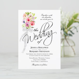Watercolor Wildblommor Bouquet Rustic Boho Bröllop Inbjudningar