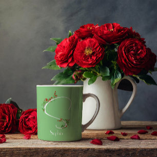 Watercolor wildblommor brev S grönt kaffe mugg