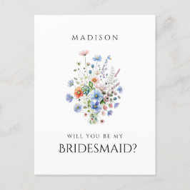 Watercolor Wildblommor Bridesmaid Frieri Vykort