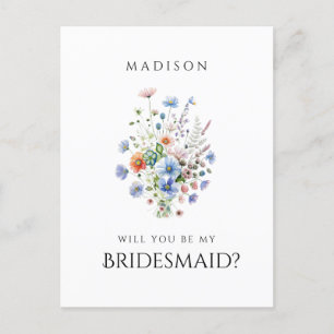 Watercolor Wildblommor Bridesmaid Frieri Vykort