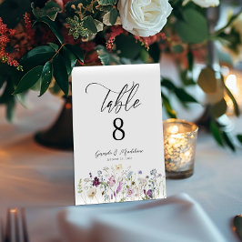 Watercolor wildblommor bröllop bordsnummer
