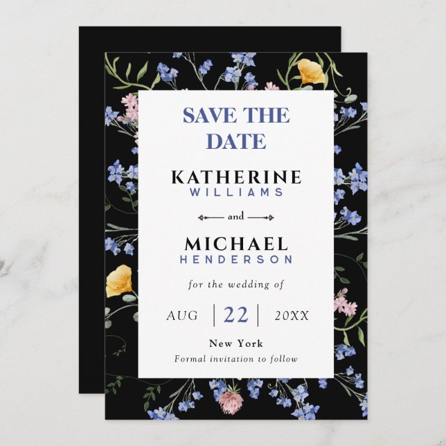 Watercolor wildblommor, Bröllop Spara Datumet (Fram/baksida)