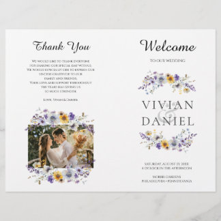 Watercolor Wildblommor Bröllopsprogram Bok