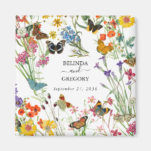 Watercolor Wildblommor Butterflies Blommigt Bröllo Magnet