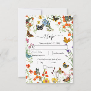 Watercolor Wildblommor Butterflies Blommigt Bröllo OSA Kort