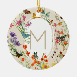 Watercolor Wildblommor & Butterflies Blommigt Gard Julgransprydnad Keramik