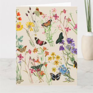 Watercolor Wildblommor & Butterflies Blommigt Gard Kort