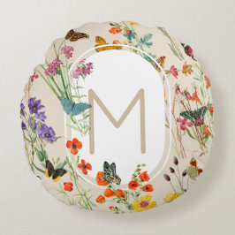 Watercolor Wildblommor & Butterflies Blommigt Gard Rund Kudde