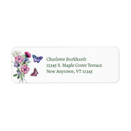 Watercolor Wildblommor Butterflies Returadress Etikett