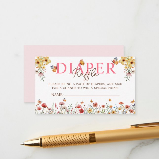 Watercolor Wildblommor Diaper Raffle Baby Shower Tilläggskort (Fram/Back In Situ)