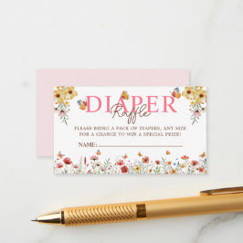Watercolor Wildblommor Diaper Raffle Baby Shower Tilläggskort