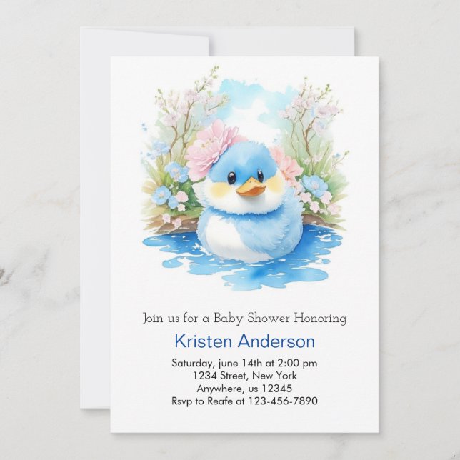 Watercolor Wildblommor Duckling Boy Shower Inbjudningar (Framsida)