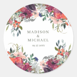 Watercolor Wildblommor Elegant Boho Fall Wedding Runt Klistermärke