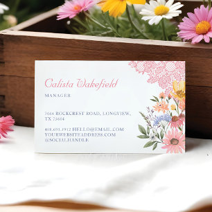 Watercolor Wildblommor Flowers & Rosa Snöre Busine Visitkort
